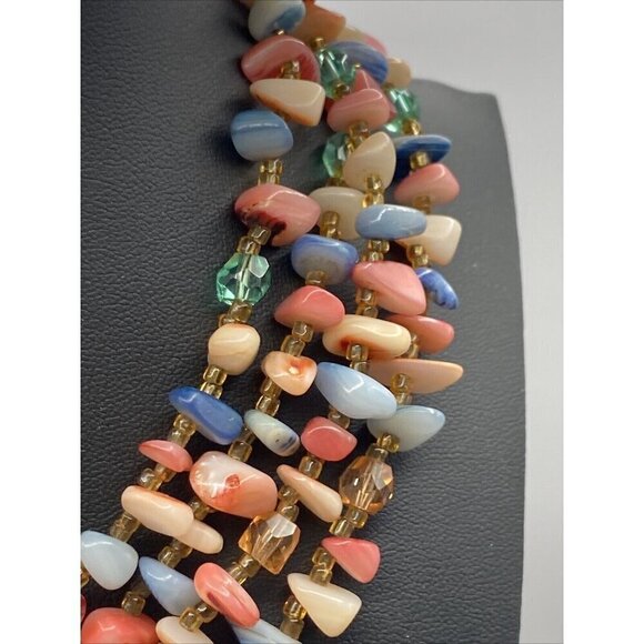 Shell  Necklace Choker Vintage Multi Strands Pastel Colors 13” Japan - Picture 4 of 8